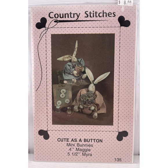 Country Stitches "Cute As A Button" Mini Bunnies Doll Pattern Brenda Gervais - Picture 1 of 2